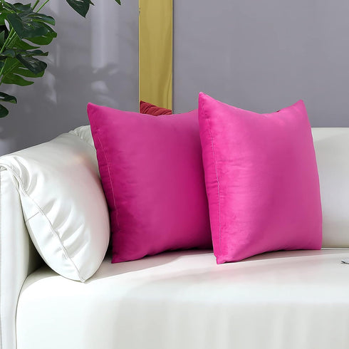 mixeoo Comfy Hot Pink Throw Pillow Covers Decorative Square Solid Thick Velvet Super Soft Cushion Cases Home Decor for Sofa Couch Living Room Chai...