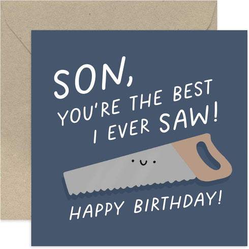 Old English Co. Funny Card for Son Birthday - 'Best I Ever Saw' Pun Birthday Card for Him - Male Birthday Card for Men - DIY Home Improvement Card...