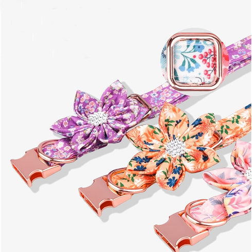 Dog Collar, Girl Dog Collar Puppy Collar Floral Pattern Dog Collar Cute Dog Collar with Detachable Rhinestone Flower for Female Dogs Small Medium ...