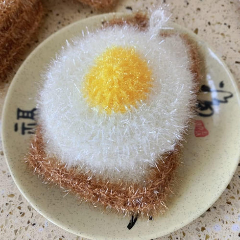Toast and Eggs Shaped Acrylic Dish Scrubbers, Cute Food Shaped Net Cloth Kitchen Scrubber/ Dish Sponge/ Dishcloths...