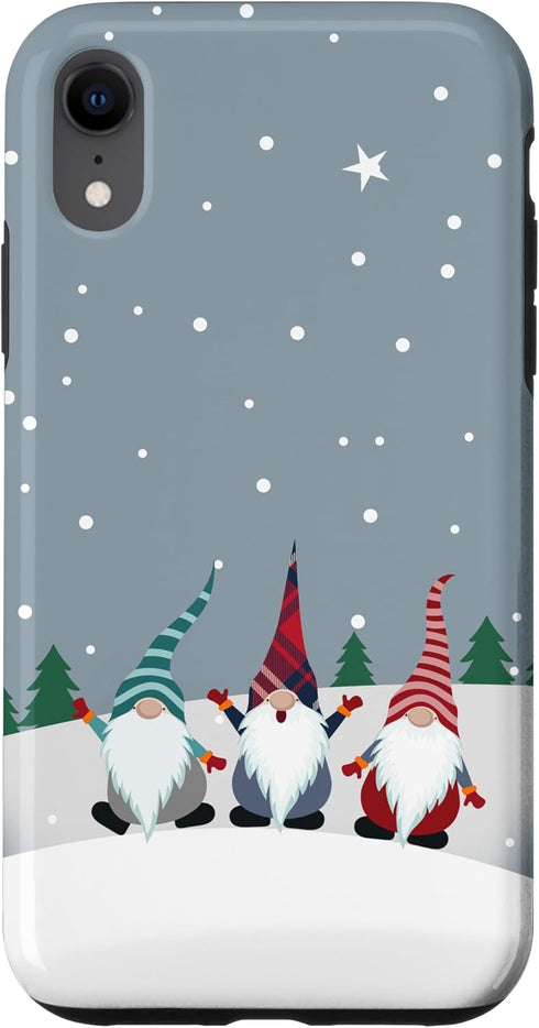 iPhone XR Christmas Gnomes Plaid Stripes Pattern Holidays Snow Winter Case...