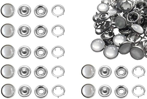 JAUEIVR Snap Fasteners - 100 Sets 12mm Pearl Prong Snap Buttons for Sewing Crafting, White...