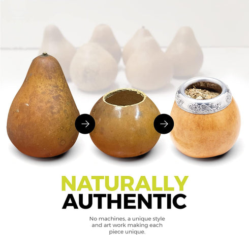 BALIBETOV Yerba Mate Gourd Set (Original Natural Handmade Yerba Mate Cup Argentina) - Includes Mate Tea Cup, Bombilla (Mate Straw) and Clean Brush...