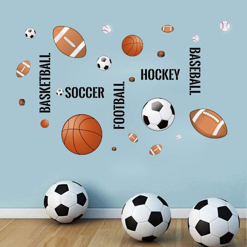 Supzone Sport Balls Wall Stickers Boys Wall Decals Basketball Soccer Baseball Football Hockey Wall Decor Boys Playroom Bedroom Classroom Living Ro...