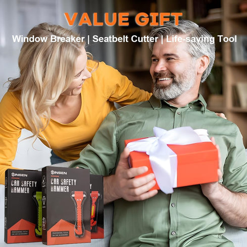 SINSEN Car Safety Hammer Set of 2 Emergency Escape Tool Auto Car Window Glass Hammer Breaker and Seat Belt Cutter Escape 2-in-1 for Family Rescue ...