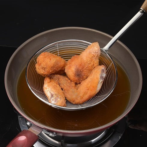 Spider Strainer, Cooking Spider,7.9-inch Extra Large Spider Spoon with Wood Handle, Stainless Steel Spider Cooking Utensil for Cooking and Frying...