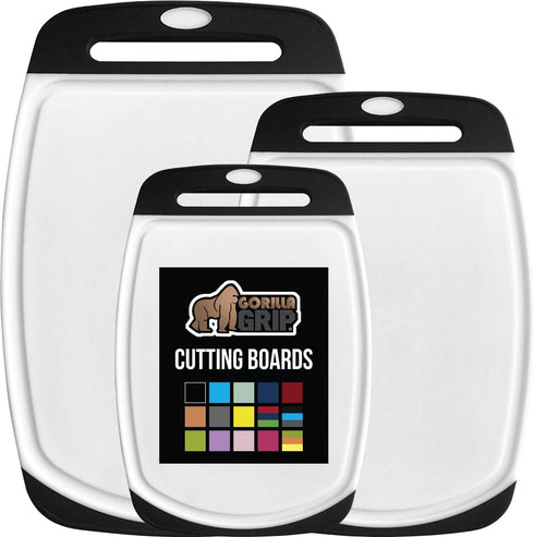 GORILLA GRIP BPA-Free Reversible Kitchen Cutting Board Set of 3, US Designed, Nonporous, Juice Grooves Catch Liquid, Slip Resistant Border, Dishwa...