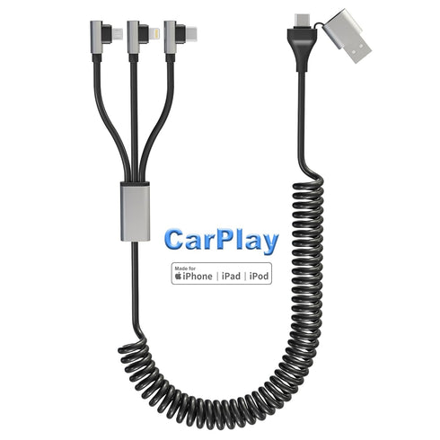 Coiled 90 Degree USB C to Lightning Cable for Apple Carplay(No Support iPhone 15 Carplay&Android Auto) MFi Certified Multi USB Coiled 90 Degree iP...
