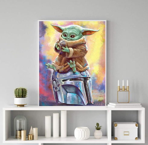 Plzoslly Paint by Numbers for Adults Kids, Star Wars Baby Yoda DIY 5D Diamond Painting Kits Mandalorian Round Full Drill Crystal Rhinestone Embroi...