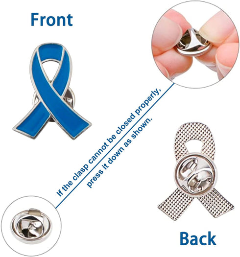 WANDIC 50 Pcs Blue Ribbon Pin, Colon Cancer Prostate Cancer Awareness Ribbons Lapel Pins Hope Brooch Enamel Jewelry Badges for Man or Women...
