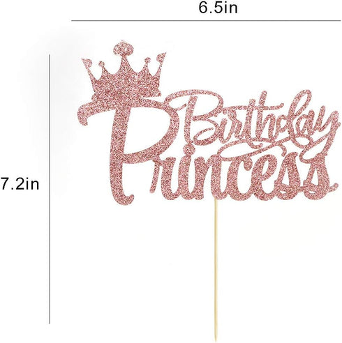 PALASASA Princess Birthday Party Cake Topper - Crown Girl Theme Baby Shower Birthday Party Cake Decoration Supplies (Rose gold)...