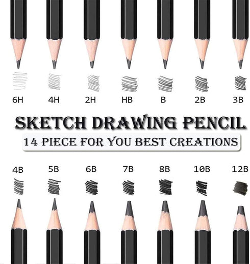 Drawing Pencils,30pcs Art Supplies Sketch Pencils Set with Graphite Pencils 12B 10B 8B 7B 6B 5B 4B 3B 2B B HB 2H 4H 6H,Black & White Charcoal Rain...