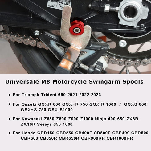 2pcs M8 X1.5 Motorcycle Swing arm Sliders Spools Universal for Trident 660 Z800 Z900 ZX10R ZX6R Suzuki GSXR 600 750 1000 CB400F CB500F CBR650R CBR...