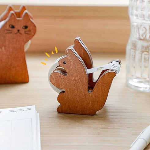 Clear Tape Dispenser - Wooden Squirrel Cute Design for Office & School Desktop - 1/2" x 250 in Tape Included...
