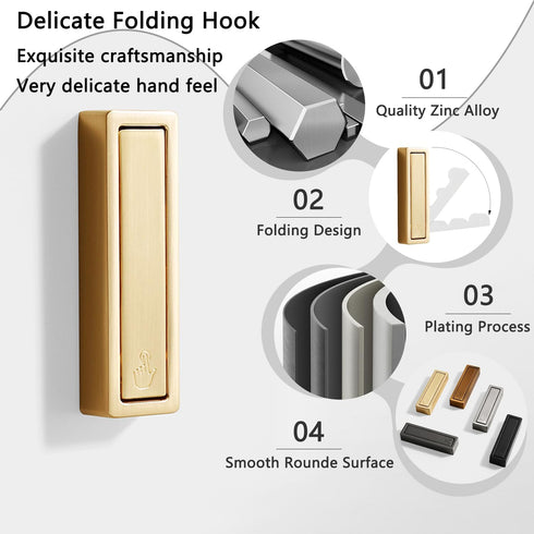 4Pcs Foldable Hooks Wall Mount Zinc Alloy, Bathroom Wall Hook Retractable for Hanging Clothes, Keys, Towels, Folding Hooks with Fixing Accessories...