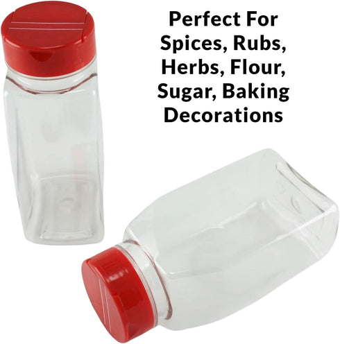 Skyway Supreme Large 16 OZ Plastic Spice Bottles Seasoning Containers Jars - Flap Cap Pour and Sifter Spice Shaker - Refillable Perfect For Storin...