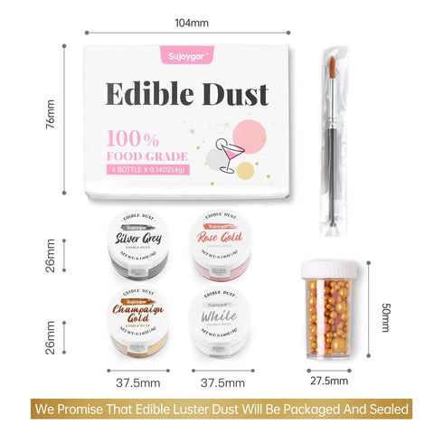Luster Dust Edible Set, Edible Glitter for Drinks, Food Grade 4g, Shimmer Luster Dust for Cake Decorating, Cocktail, Baking, Strawberries, Chocola...