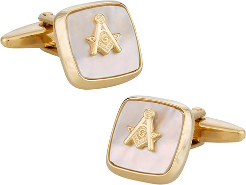 Masonic Compass Cufflinks Gold Mother of Pearl with Presentation Box...