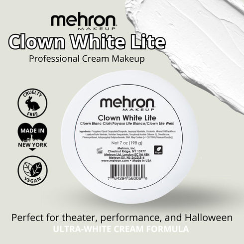 Mehron Makeup Clown White Lite | Professional Face Paint & Body Paint | White Cream Makeup, White Face Paint Makeup for Clown Makeup, Stage, Film,...