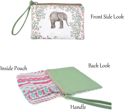 Rantanto Small Cute Cash Coin Purse, Canvas Change Purse, Kawaii Coin Pouch With Handle Christmas Gift For Women Teenager Girls (BG0001 Flower Ele...