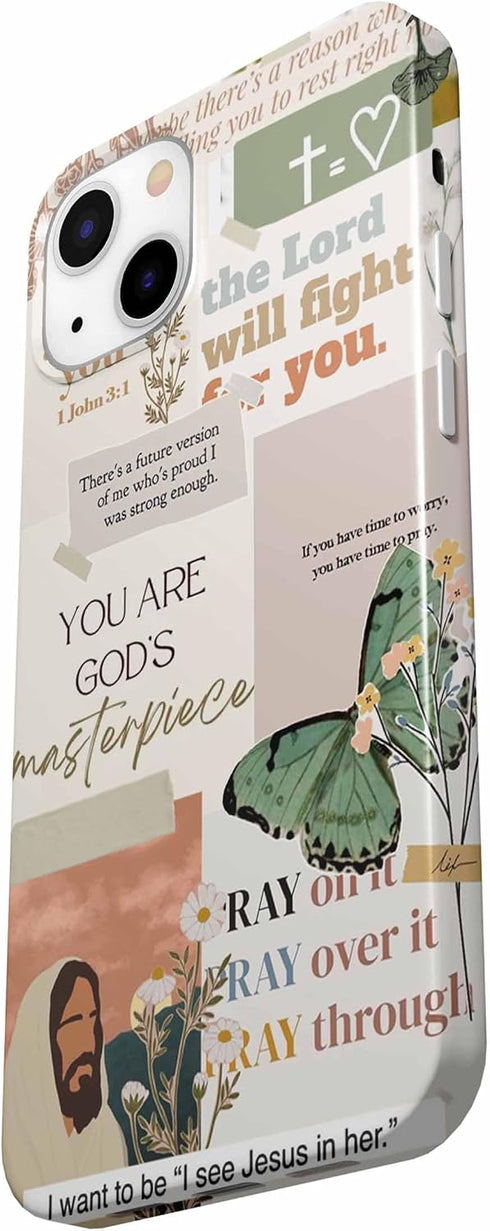 Jesus Flowers Case for iPhone 13,Christian Bible Verse Butterfly Collage Case for Men Women,Smooth Tough PC Full Cover Case for iPhone 13...