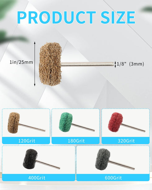 Rocaris 50 Pcs Abrasive Buffing Wheels, 1 inch Abrasive Buffing Polishing Wheels Burr for Rotary Tools-1/8"(3mm) Shank, 120Grit, 180Grit, 320Grit,...