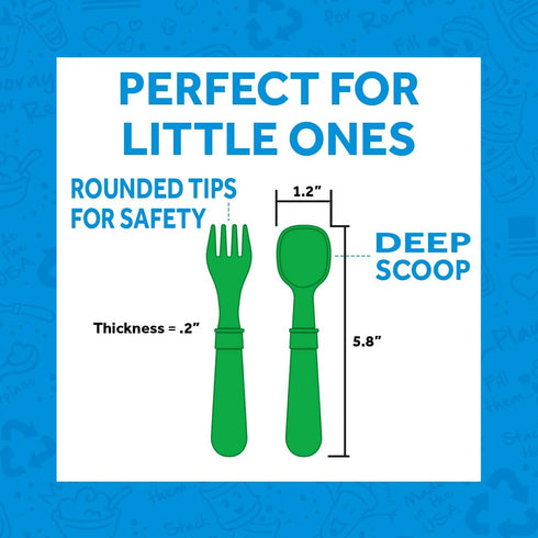 Re-play 3x3 Divided Toddler Plates and Utensils Set - Toddler Forks and Spoons Set - Dishwasher and Microwave Safe - Made in USA - True Blue...