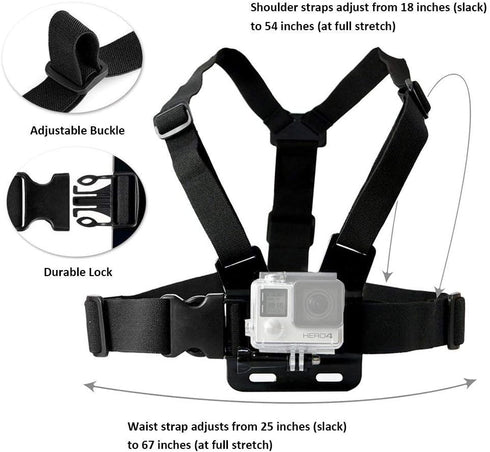 4 in 1 Chest Strap and Head Mount for Gopro Hero 12, 11, 10, AKASO EK7000, Brave 4, V50, Dragon Touch, WOLFANG Action Cameras...