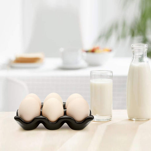 Flexzion Ceramic 6 Cups Egg Tray - Half Dozen Porcelain Egg Holder Container Keeper Storage Organizer Decorative Serving Dish Serveware for Refrig...