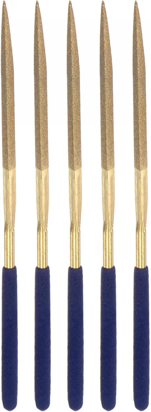 uxcell Diamond Needle Files, 5mm x 180mm Titanium Coated Triangle Files Hand Tool with TPU Handle for Metal Stone Wood 5pcs...