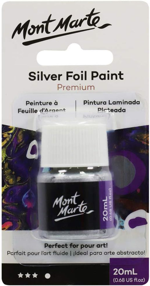 Mont Marte Premium Silver Foil Paint 0.67oz (20ml), Suitable for Pour Painting, High Pigment Level, Shimmering Color...