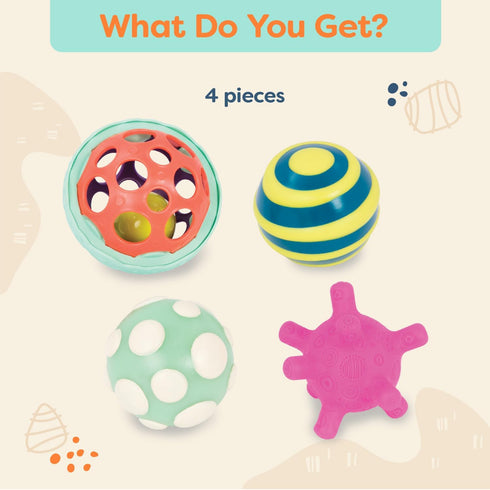 B. toys- B. baby- 4 Sensory Balls – Baby Toys – Developmental Play – Rubber Balls with Textures, Sounds, Lights – Ball-a-baloos- 6 Months +...