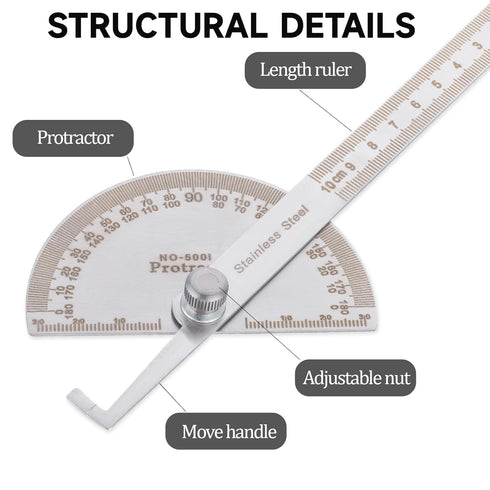 Stainless Steel Protractor Large Protractor Angle Protractor 180 Degrees Two Arm Ruler Angle Finder Ruler Woodworking Ruler Angle Measure Tool Cra...