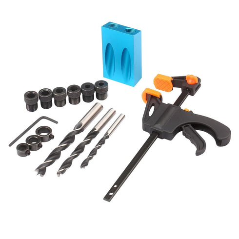 15Pcs Pocket Hole Jig, 15 Degree Dowel Drill Joinery Kit Hole Screw Jig with 6/8/10mm Drive Adapter for Woodworking Angle Drilling Holes, Angle Ca...