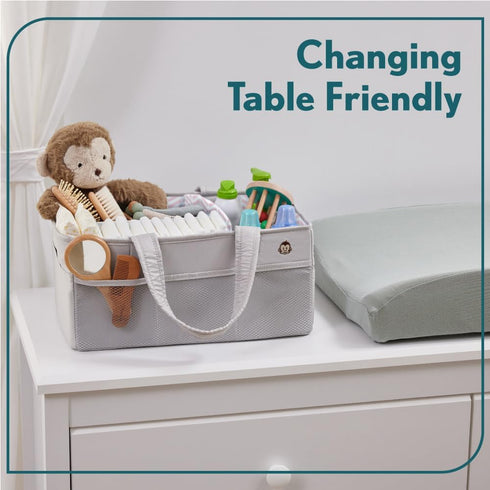 MIGHTY MONKEY Oversized Stain Resistant Baby Diaper Caddy Organizer with Handle, Adjustable Mesh Storage Bin Compartments for Diapers, Baby Wipes,...
