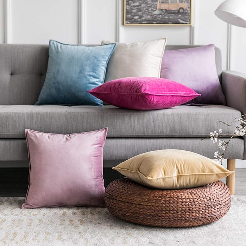 MIULEE Pack of 2 Decorative Velvet Throw Pillow Cover Soft Hot Pink Pillow Cover Soild Square Cushion Case for Spring Sofa Bedroom Car 18x 18 Inch...
