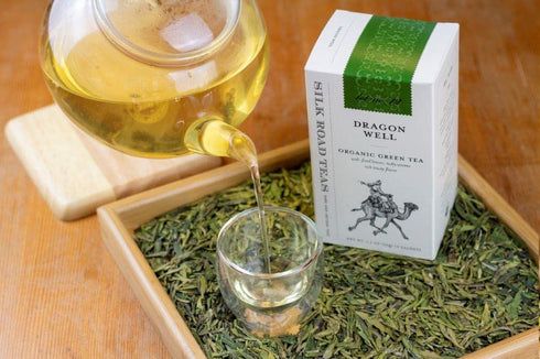 Silk Road Teas, Longjing Dragon Well Organic Green Tea, Wok-Fired Leaves, Toasty Flavors, 15 Tea Bags...