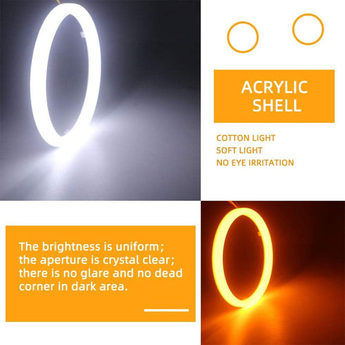 Qasim 1-Pair 120MM White+Amber Switchback 144SMD 4014 LED Halo Ring Angel Eyes Fog Warning Lights 12V...