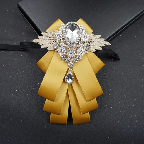 golden bow tie for men rhinestone bow brooch jabot collar pin pretie Multi layer Neckties Ribbon Bowtie for Men Groomsmen gift...