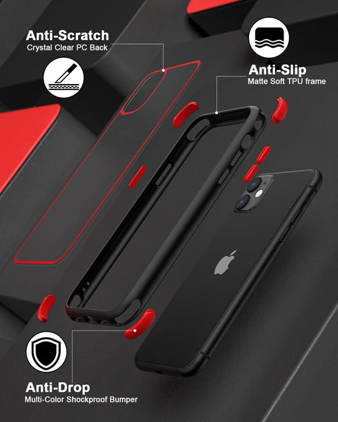 for iPhone 11 Crystal Clear Case, with Multicolor Protective Shockproof Bumpers, Not Yellowing Anti Scratch Transparent Hard PC Back & Soft Silico...