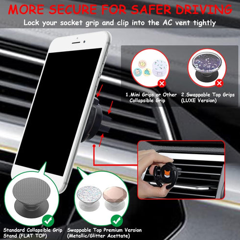 Car Vent Mount Holder - Compatible with Popsocket - Car Mount Made for Pop Socket Grips Collapsible Phone Holder for Pop Mount with Secure AC Vent...