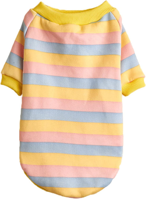 Striped Dog Sweater for Small Dogs Winter Sweatshirt Warm Pet Puppy Clothes Doggie Cat Clothing, Pink Yellow, XLarge...