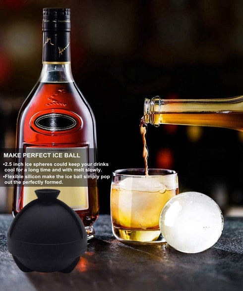 Ice Ball Molds Set of 4,Whiskey Ice Ball Maker Mold,Silicone Sphere Ice Molds with Built-in Funnel,Large Round Ice Cube Molds Make 2.5 Inch Sphere...
