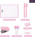 6pcs Pink Office Supplies Set, Pink Desk Accessories, Stapler Binding Set for Women with Paper Clip, Neutral Pen, Long Tail Clip, Horizontal Noteb...