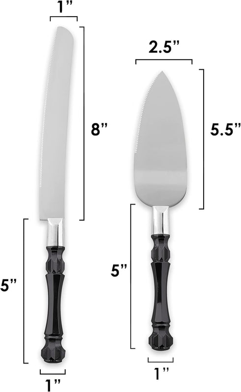 Black Cake Knife and Server Set, Cake Cutter and Pie Spatula, Cake Server and Knife Set of 2 with Non-Slip Swirl Grip, Matte Black Cake Cutting Se...