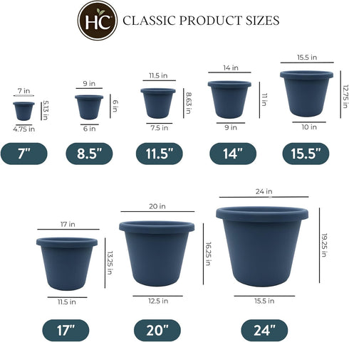 The HC Companies 14 Inch Round Classic Planter - Plastic Plant Pot for Indoor Outdoor Plants Flowers Herbs, Slate Blue...