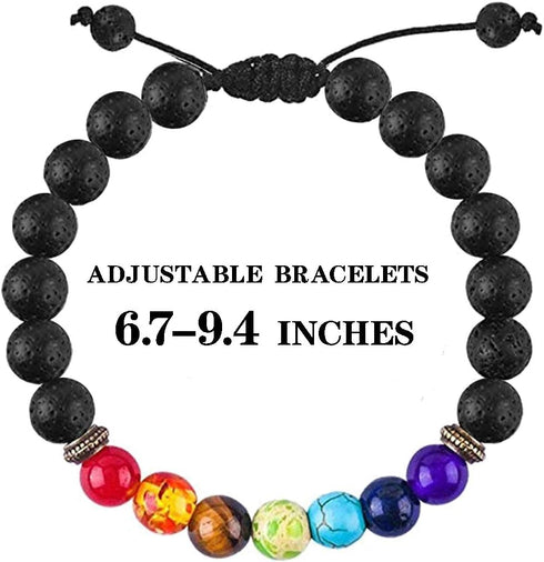 WAINIS 2-14 Pcs Men Women 8mm Lava Rock 7 Chakra Aromatherapy Essential Oil Diffuser Bracelet Elastic Natural Stone Yoga Beads Bracelet 14 TC...