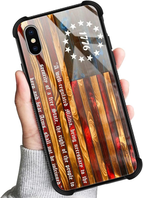 TnXee Case Compatible with iPhone Xs Case, Betsy Ross 13 Star Wooden American Flag with 1776 Case for iPhone X Cases for Man Women Gifts Pattern D...
