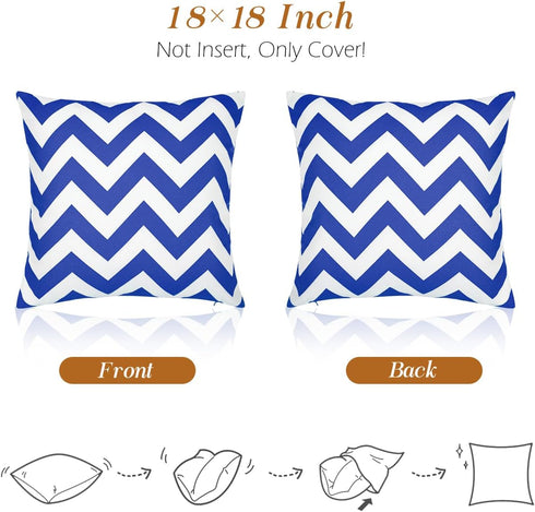 Outdoor Throw Pillow Covers 18×18 Inch, 2 Pack Waterproof Striped Throw Pillow Cases, Decorative Outdoor Couch Pillow Covers for Cushion Patio Por...