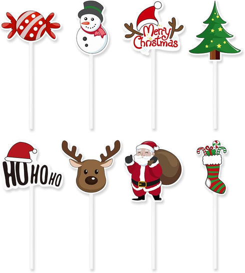 Amosfun 72PCS Christmas Cupcake Toppers,11x5cm Cake Decoration Santa Claus Tree Snowman Sock Candy Theme Party Cake Toppers Picks Christmas Decora...